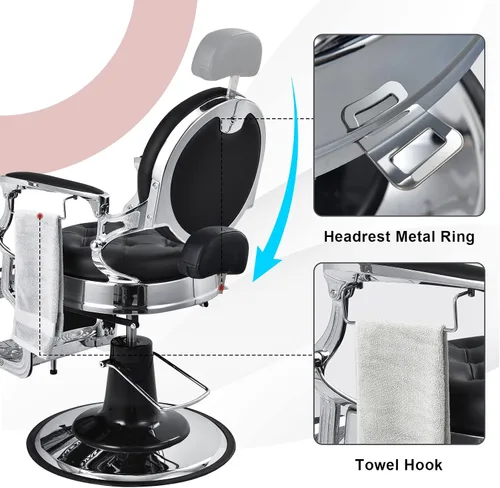 Miniatura 7 de Giantex Silla de peluquería vintage, giratoria de 360 grados, bomba hidráulica resistente, altura ajustable, reposapiés giratorio, sillas