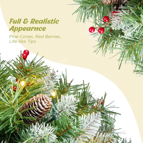 Miniatura 5 de ANOTHERME Canasta Colgante de Navidad Artificial Pre-Iluminada de 18 pulgadas, Pre-iluminada con 30 Luces LED Operadas por Batería, Decoración