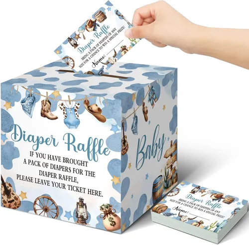 Miniatura 33 de Teling 51 boletos para rifas de pañales con caja de tarjetas, decoración de baby shower, caja de soporte para baby shower, para fiesta de rifas