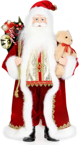 Miniatura 12 de AGM Figura decorativa navideña de Papá Noel de 12 pulgadas con bolsa de regalos y 2 campanas para fiestas navideñas y decoración del hogar