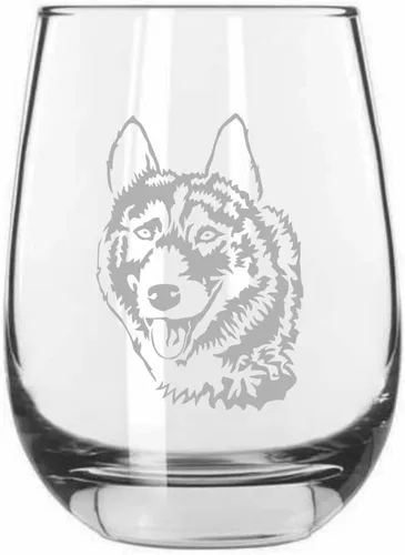 Miniatura 121 de Sakhalin Husky Dog - Copa de vino grabada personalizada de 15.25 onzas sin tallo