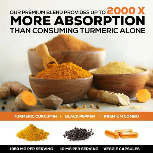 Miniatura 5 de Nature's Nutrition Cúrcuma, Curcumina máxima potencia, 95% curcuminoides, 0.064 onzas con extracto de pimienta negra para una mejor absorción