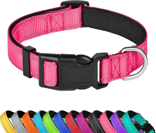 Miniatura 11 de Collar reflectante para perro, ajustable de neopreno suave acolchado de nailon para mascotas con hebilla para perros extra grandes, verde azulado