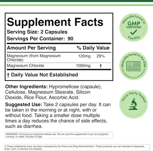 Miniatura 2 de Cloruro de Magnesio (Magnesium Chloride) - 180 cápsulas, 1,000 mg por porción, apoya la salud digestiva y ósea - Sin OMG y sin gluten de Double Wood