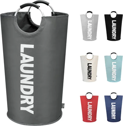 Miniatura 19 de DOKEHOM - Canasta de lavandería extragrande de 125 litros, bolsa de lavandería plegable, canasta de ropa alta y autónoma, contenedor de lavado Beige