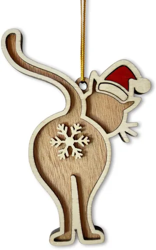 Miniatura 17 de Adorno de Madera Best Cat Dad Ever - Único para Amantes de Gatitos - Decoración Navideña en Forma de Corazón de Gato y Papá Chocando Puños - Adorno