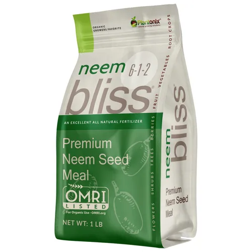 Neem Bliss (1 lb) - Harina de semillas de neem - Torta de neem orgánico para plantas - Fertilizante listado OMRI para plantas, vegetales, céspedes y