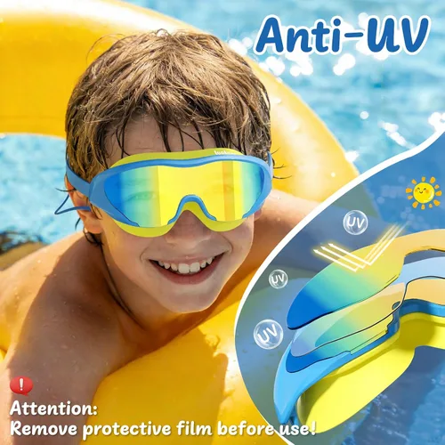 Miniatura 3 de Gafas de natación anti niebla UV para niños de 6 a 14 años, paquete de 2 gafas de natación para niños con tapones para los oídos adjuntos