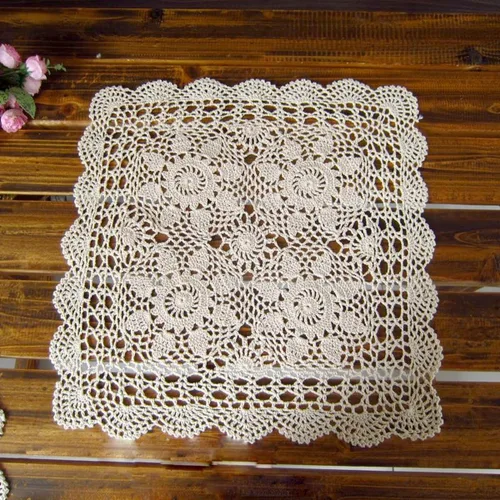 Miniatura 2 de Damanni Mantel de encaje de ganchillo hecho a mano de algodón beige, cuadrado, 19 pulgadas