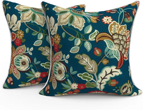 Miniatura 888 de Juego de 2 almohadas para exteriores de 16 x 16 pulgadas, repelentes al agua con interiores, para muebles de patio, hogar, jardín, geometría bohemia