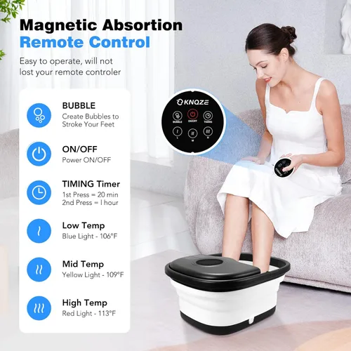 Miniatura 3 de KNQZE Bañera de spa plegable con calor y control remoto, masaje de burbujas, control de temperatura, luz roja, temporizador, 16 rodillos y piedra