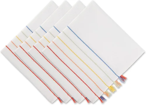 Miniatura 10 de DII Colección decorativa de mesa con borlas, lavable a máquina, juego de manteles individuales, 13x19, blanco y arcoíris, 4 piezas