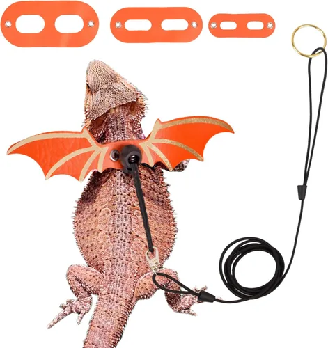 ADOGGYGO Arnés de correa de dragón barbudo, paquete de 3 tamaños de arnés de ala de lagarto naranja con correa extraíble para reptiles de lagarto