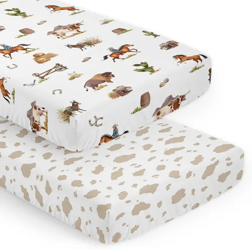 Miniatura 13 de Sweet Jojo Designs Sábana bajera ajustable de animales de granja para cuna portátil para cuna o paquete y juego - Acuarela de granja caballo, vaca