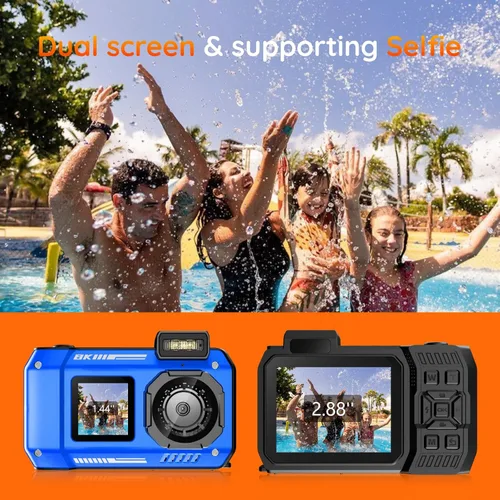 Miniatura 4 de Cámara digital subacuática 8K - MaxMango 70MP 33FT Cámara impermeable con tarjeta 64G - Cámara submarina para esnórquel flotante de doble pantalla