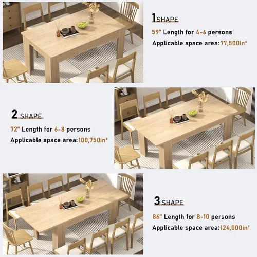Miniatura 2 de Mesa de comedor extensible de 59 a 86 pulgadas para 6 a 10 personas, mesa de comedor de madera, mesa extensible moderna para reuniones, reuniones