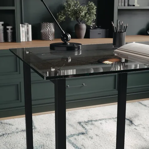 Miniatura 8 de Martha Stewart Eli Escritorio de oficina en casa con parte superior de vidrio y marco de acero, bronce aceitado