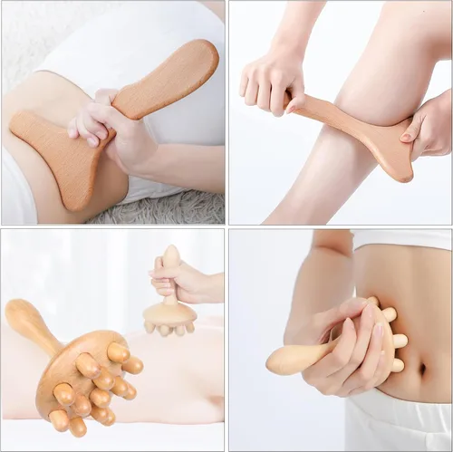 Miniatura 5 de Komogir Herramientas de masaje de terapia de madera, masajeador de drenaje linfático 5 en 1, kit de maderoterapia, masajeador de madera