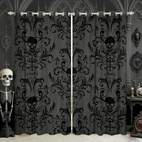 Cortinas y cortinas de damasco negro antiguo, victoriano, barroco, gótico, vintage, floral, 30% -50% opacas, tratamientos de ventana exóticos de