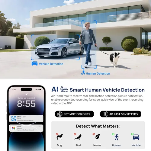 Miniatura 5 de VIKYLIN Cámara de seguridad IP 4K 8MP, DMSS/SmartPss Lite, cúpula Starlight con micrófono incorporado, ranura para tarjeta SD de 256 GB, lente