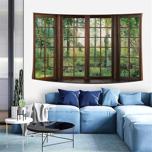 Miniatura 2 de Aidatain Tapiz Natural de Bosque Verde Escenario de Ventana Tapiz Estético de Pared para Dormitorio Franela 40" L x 30" A Manta de Playa Sala