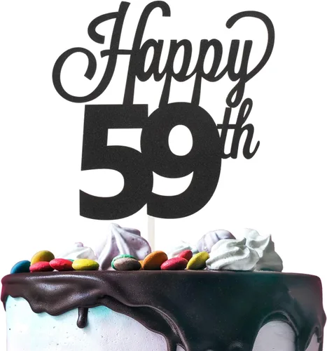 Miniatura 51 de LINGTEER - Decoración para pastel con texto "Happy Birthday 100", color negro