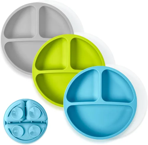 Miniatura 25 de WeeSprout - Platos de succión para bebés y niños pequeños con tapas, 100% silicona, diseño dividido para comedores selectivos, aptos para microondas