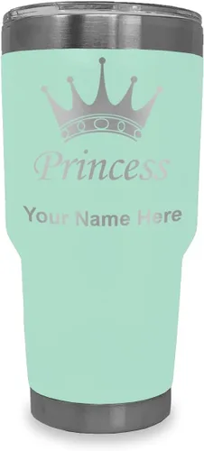 Miniatura 11 de LaserGram Vaso aislado al vacío de 20 onzas, corona de princesa, grabado personalizado incluido (negro)