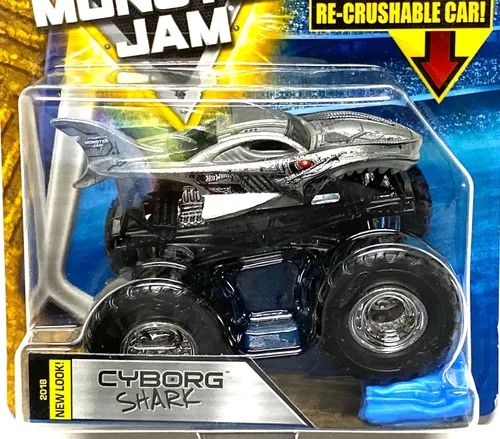 Miniatura 3 de Hot Wheels Monster Jam 2018 Creatures Cyborg Shark (con coche re-aplastable) escala 1:64