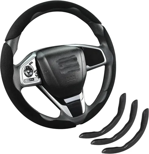 Miniatura 9 de Funda de gamuza para volante de automóvil, antideslizante, segmentada, adecuada para automóvil, SUV, camión, forma O/D, protector de volante