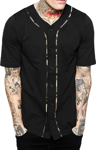 Miniatura 5 de Hat and Beyond camiseta de béisbol para hombre con botones hipster hip hop