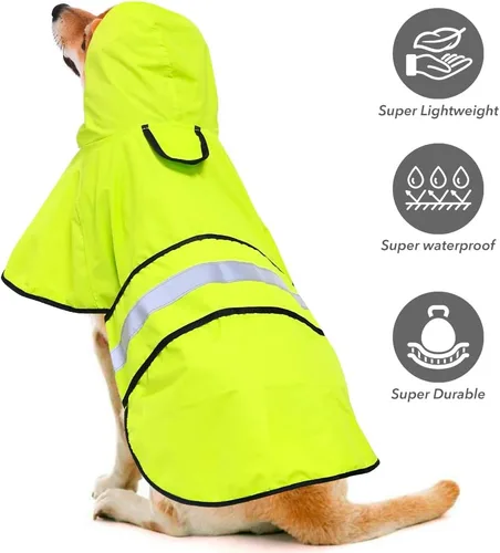 Miniatura 3 de Impermeable reflectante para perros – Impermeable ajustable para perros, impermeable ligero con capucha para perro, poncho chubasquero, chaqueta