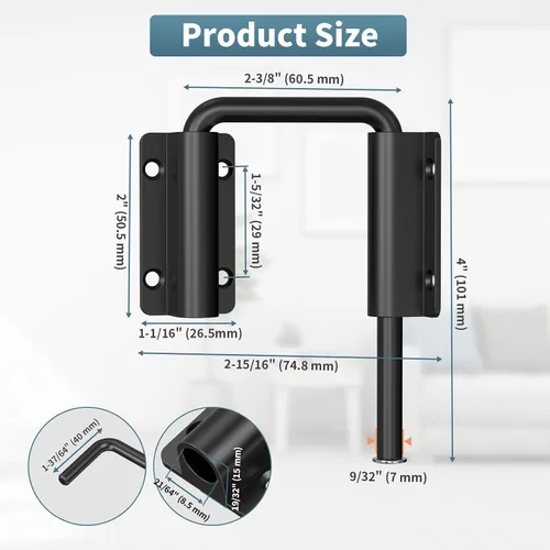 Miniatura 2 de Cerradura de puerta corredera con asa mejorada, cerradura multi-ángulo en forma de U de 2.38" para puerta de granero corredera de 90/180 grados