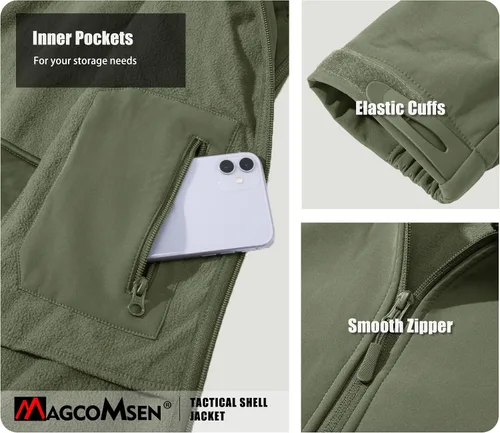 Miniatura 6 de MAGCOMSEN - Chaqueta táctica para hombre, de invierno, con forro polar y bolsillos múltiples, para esquiar, impermeable, forrada