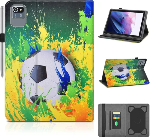 Miniatura 11 de DETUOSI Funda universal para tableta Android de 10.1 pulgadas, cubierta protectora de cuero, visión de 2 ángulos, con 3 ranuras para tarjetas, funda