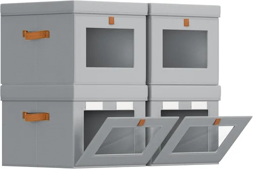 Miniatura 17 de Homsorout Contenedores de almacenamiento con tapa, organizador de armario con apertura lateral y ventana transparente, cesta plegable de tela Beige