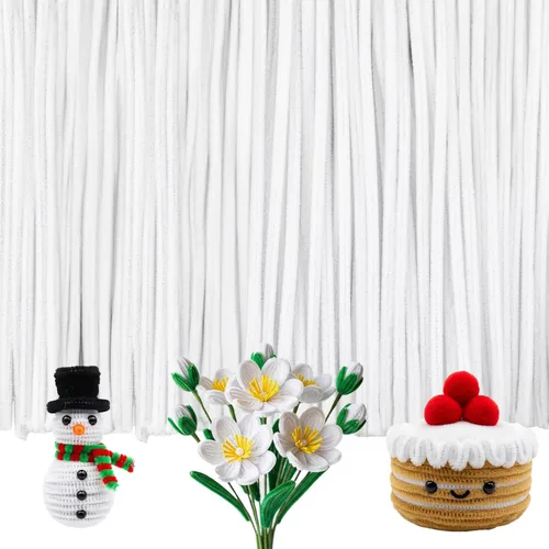 Caydo 200 tallos de felpilla para manualidades, color blanco, para manualidades, decoración de fiestas (12 pulgadas x 0.236 in)