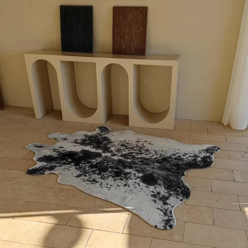 Miniatura 3 de rugoo Alfombra de piel sintética de vaca blanca y negra, 4.7 x 5.9 pies, alfombra de piel sintética de animal para sala de estar, dormitorio