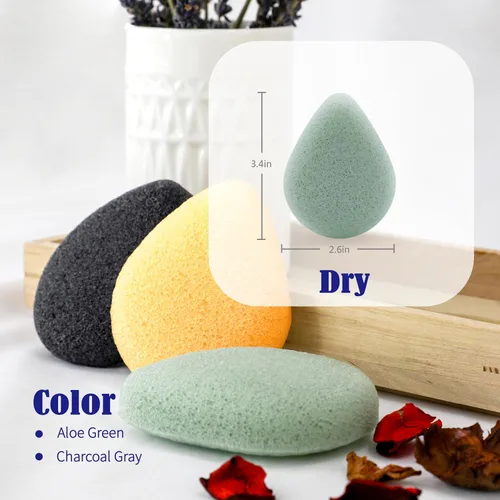 Miniatura 3 de myHomeBody Esponjas faciales naturales Konjac – forma de lágrima – para una limpieza y exfoliación facial suave – con carbón activado y aloe vera