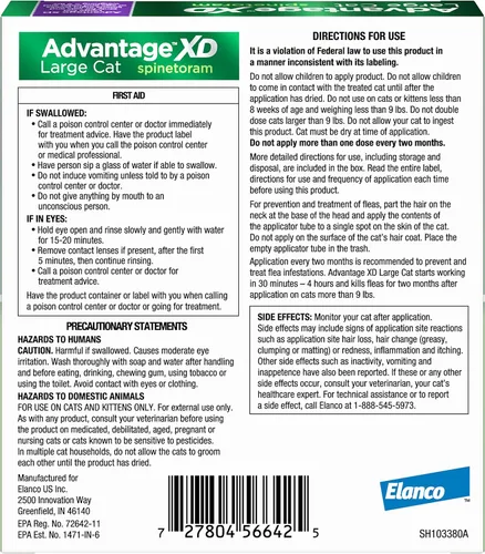 Miniatura 2 de Advantage XD Gato Grande Prevención y Tratamiento de Pulgas Para Gatos de más de 9 libras. 1 Dosis Tópica, 2 Meses de Protección Por Dosis