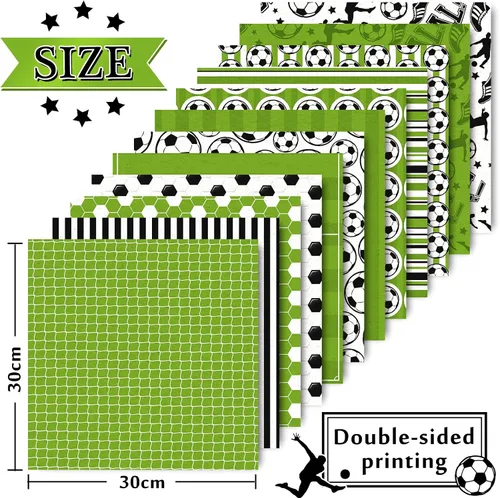 Miniatura 2 de Whaline Papel de 24 hojas de papel con patrón de fútbol, pelota de fútbol, campo de recortes, papel de doble cara para manualidades, papel