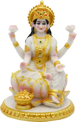 alikiki Figura de meditación de la diosa india Lakshmi, 5.7 pulgadas de alto, aspecto de mármol, Murti Laxmi ídolo, estatua para el hogar, oficina,