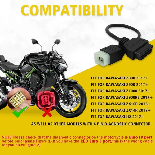 Miniatura 7 de OBDII Cable de diagnóstico OBD de 6 pines a 16 pines Motorrad 6 Pin Adaptador de motocicleta Moto Connect compatible para Kawasaki Moto Fit