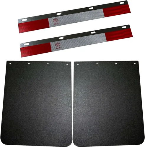 Miniatura 10 de BST BSSP Par de aletas de fango de polímero negro de 24 "x 24" con tiras reflectoras de 24 "* 3" cinta reflectante para remolque de camión