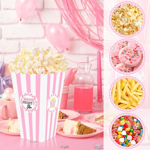 Miniatura 4 de K KUMEED 20 cajas grandes de regalo de palomitas de maíz para noche de película, 7.8 pulgadas de alto, cuencos de palomitas de maíz a rayas rosas