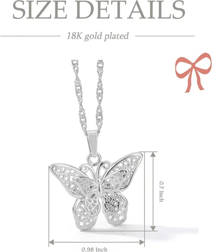 Miniatura 5 de VAttract Gargantilla de mariposa chapada en oro de 18 quilates, gargantilla de 15 pulgadas, gran regalo para esposa o novia, Metal, No es una piedra
