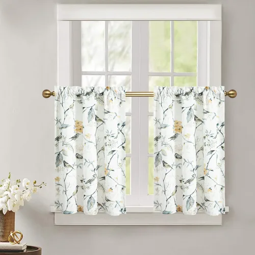 Miniatura 37 de Leeva - Cortinas pequeñas con estampado de pájaros, 24 pulgadas de largo, conjunto de paneles para ventanas, diseño de estampado de pájaros
