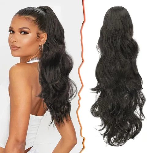 Miniatura 21 de BARSDAR Extensiones de cola de caballo con clip de garra, extensiones de cabello corto ondulado negro de 14 pulgadas para mujer, extensiones