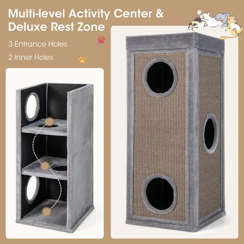 Miniatura 5 de Tangkula Condominio de árbol para gatos de 4 pisos, casa para gatos multicapa de 39 pulgadas con almohadilla de sisal para rascar, 3 escondites