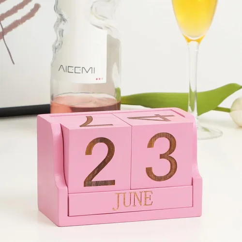 Miniatura 5 de Calendario de escritorio de madera, bloques de calendario de escritorio para profesores, bloque de fecha perpetuo de oficina, decoración de Rosa